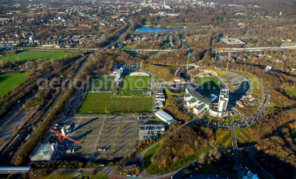 Aerial photograph Gelsenkirchen - Construction site for the new building a parking garage in the parking lot of the Veltins Arena in Gelsenkirchen in the state North Rhine-Westphalia