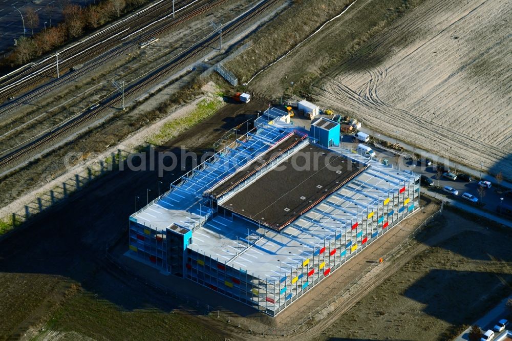 Aerial image Berlin - Construction site for the new parking garage on Wagner-Regeny-Strasse in the district Adlershof in Berlin, Germany