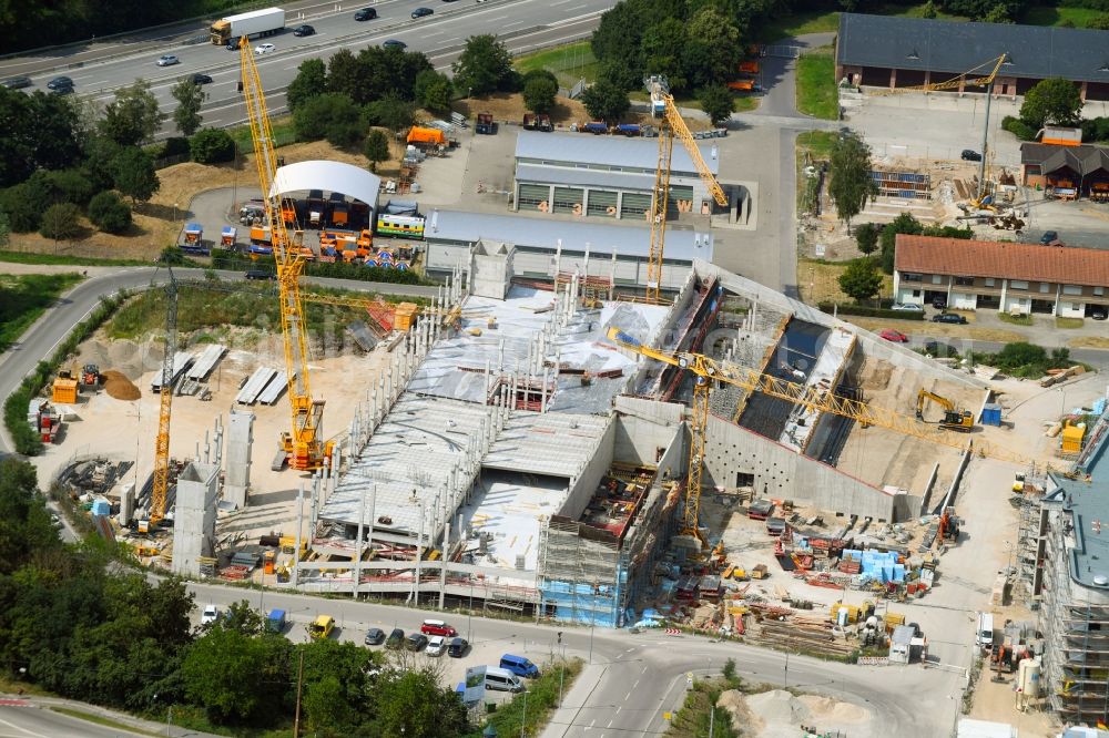 Karlsruhe from above - Construction site for the new parking garage on Alte Karlsruher Strasse in the district Durlach in Karlsruhe in the state Baden-Wurttemberg, Germany