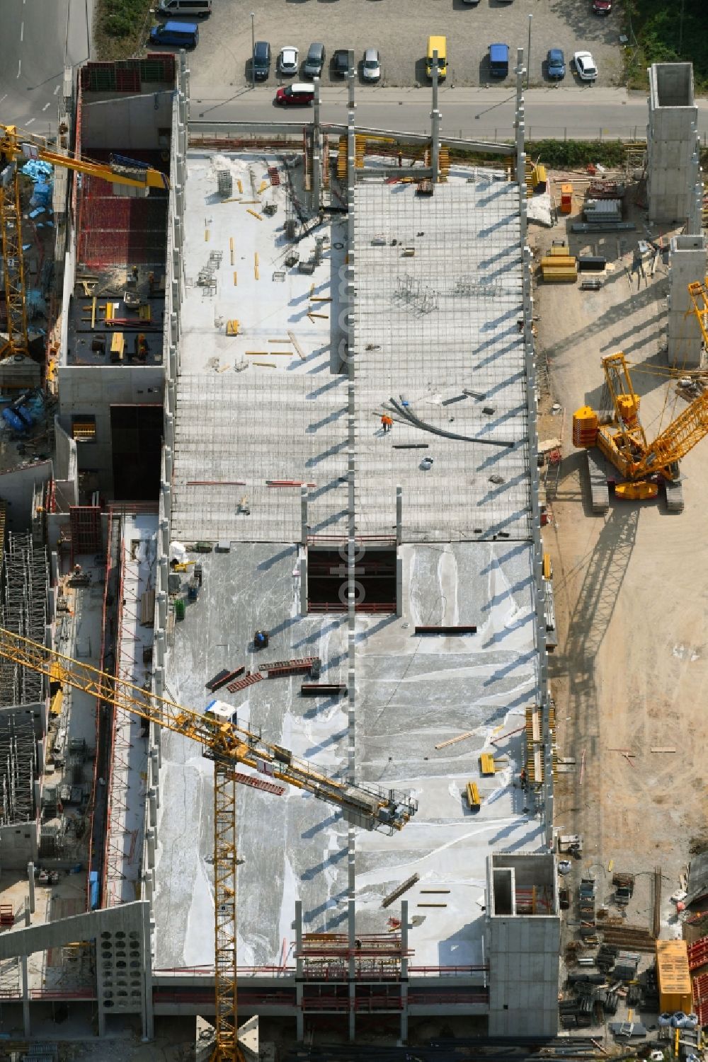 Aerial photograph Karlsruhe - Construction site for the new parking garage on Alte Karlsruher Strasse in the district Durlach in Karlsruhe in the state Baden-Wurttemberg, Germany