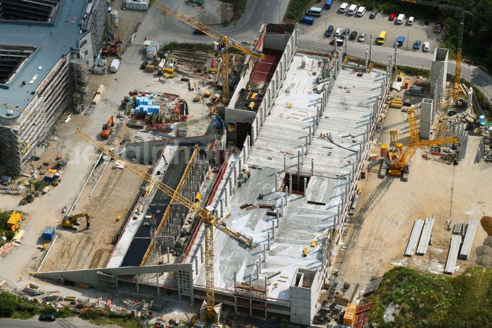 Karlsruhe from the bird's eye view: Construction site for the new parking garage on Alte Karlsruher Strasse in the district Durlach in Karlsruhe in the state Baden-Wurttemberg, Germany