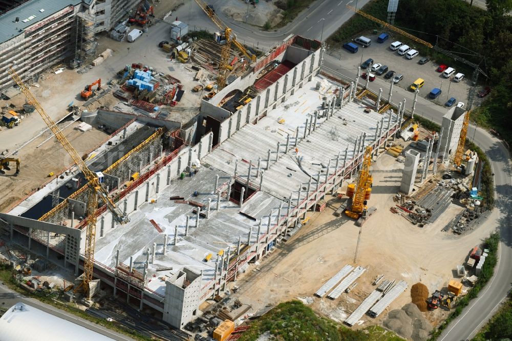 Aerial photograph Karlsruhe - Construction site for the new parking garage on Alte Karlsruher Strasse in the district Durlach in Karlsruhe in the state Baden-Wurttemberg, Germany