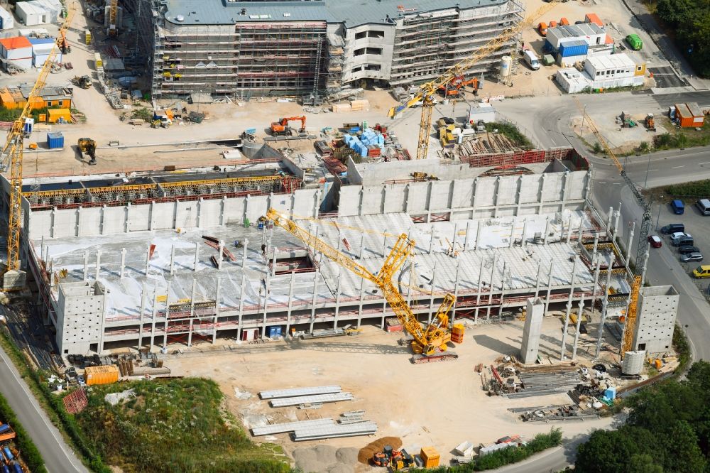 Karlsruhe from above - Construction site for the new parking garage on Alte Karlsruher Strasse in the district Durlach in Karlsruhe in the state Baden-Wurttemberg, Germany