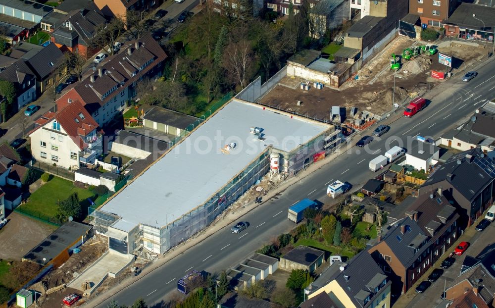 Oberhausen from the bird's eye view: Construction site of a new Penny-Markt discount supermarkets on Mecklenburger Strasse in the Sterkrade part of Oberhausen in the state of North Rhine-Westphalia