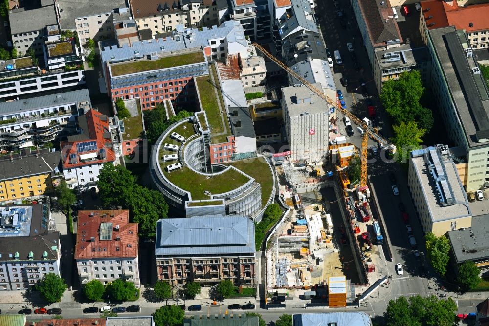 Aerial photograph München - Construction site for the new building on Pettenkoferstrasse corner Goethestrasse in the district Ludwigsvorstadt-Isarvorstadt in Munich in the state Bavaria, Germany