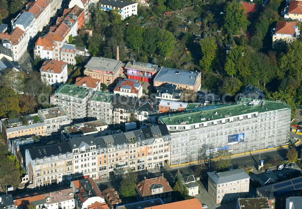 Dresden from above - Construction site for the new building of Pfand-Hoefe von einer Wohn- and Gewerbeflaeche along the Bautzner Strasse and of Priessnitzstrasse in Dresden in the state Saxony, Germany