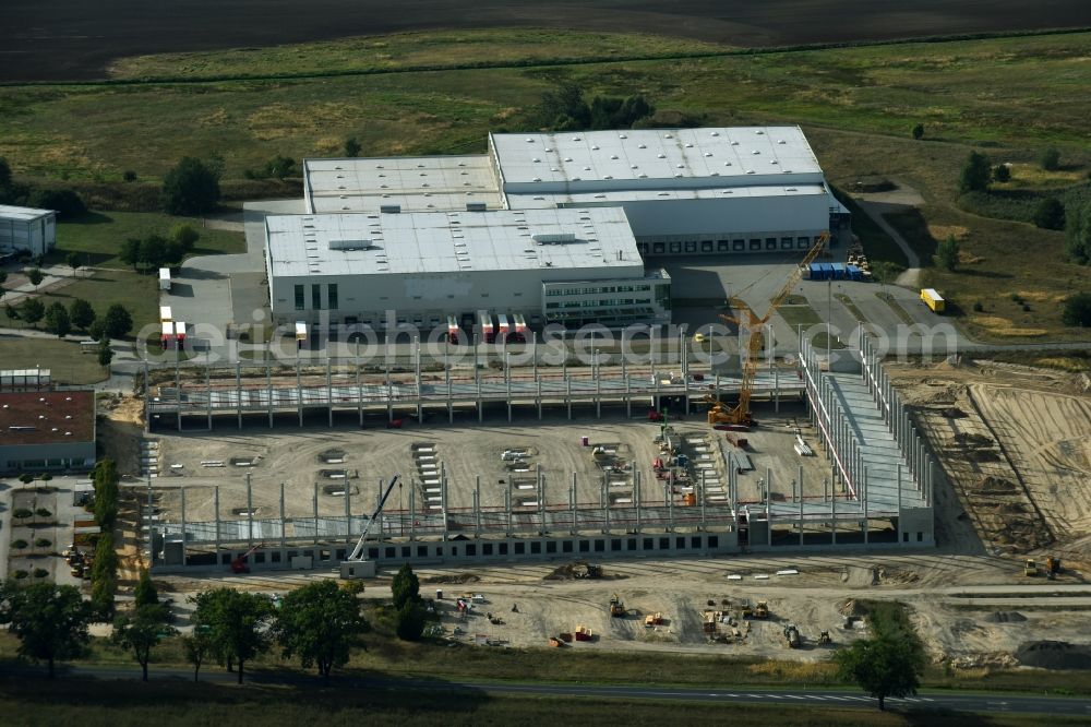 Aerial photograph Trebbin - Construction site for the new building of Poco - Domaene- Zentrallager in Trebbin in the state Brandenburg