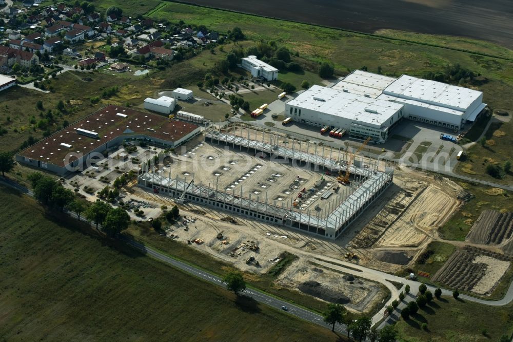 Aerial image Trebbin - Construction site for the new building of Poco - Domaene- Zentrallager in Trebbin in the state Brandenburg