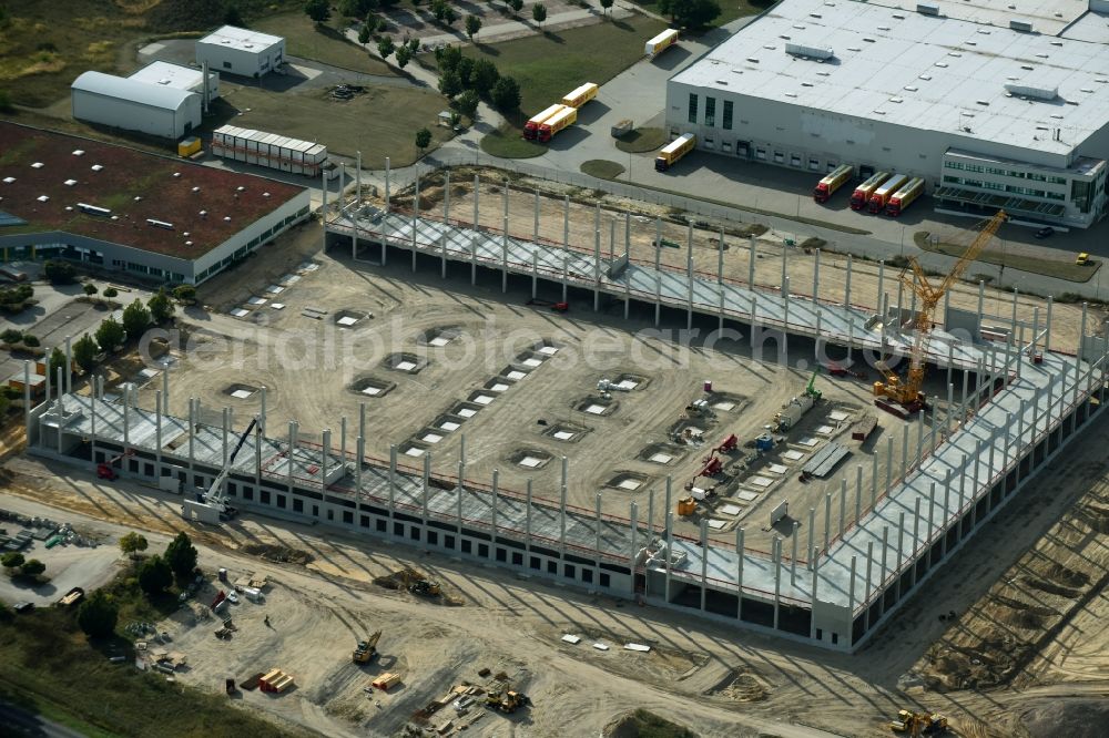 Aerial photograph Trebbin - Construction site for the new building of Poco - Domaene- Zentrallager in Trebbin in the state Brandenburg