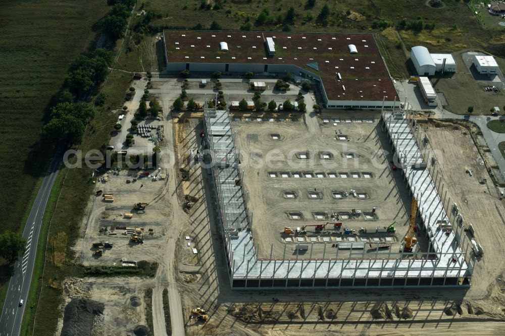 Aerial image Trebbin - Construction site for the new building of Poco - Domaene- Zentrallager in Trebbin in the state Brandenburg