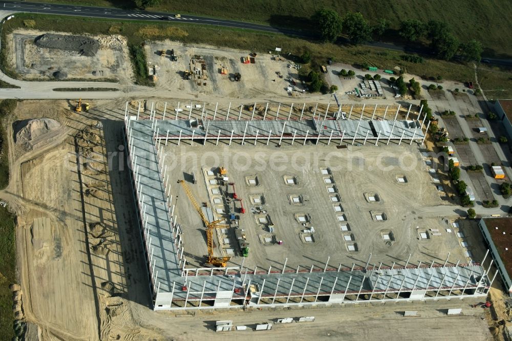 Aerial image Trebbin - Construction site for the new building of Poco - Domaene- Zentrallager in Trebbin in the state Brandenburg