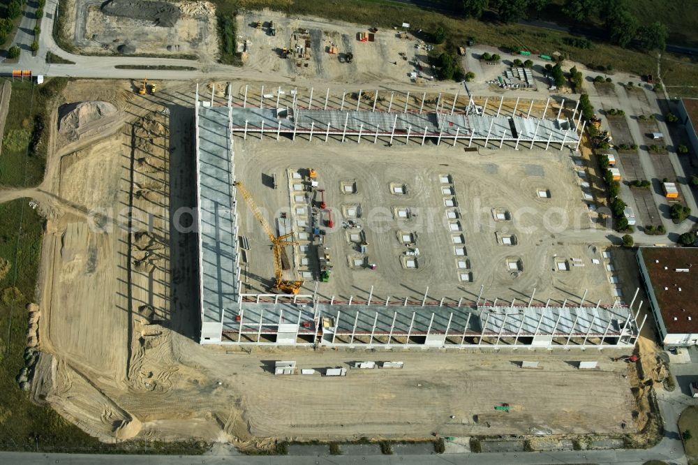 Aerial photograph Trebbin - Construction site for the new building of Poco - Domaene- Zentrallager in Trebbin in the state Brandenburg