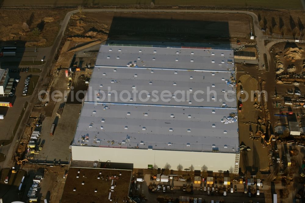 Aerial image Trebbin - Construction site for the new building of Poco - Domaene- Zentrallager in Trebbin in the state Brandenburg