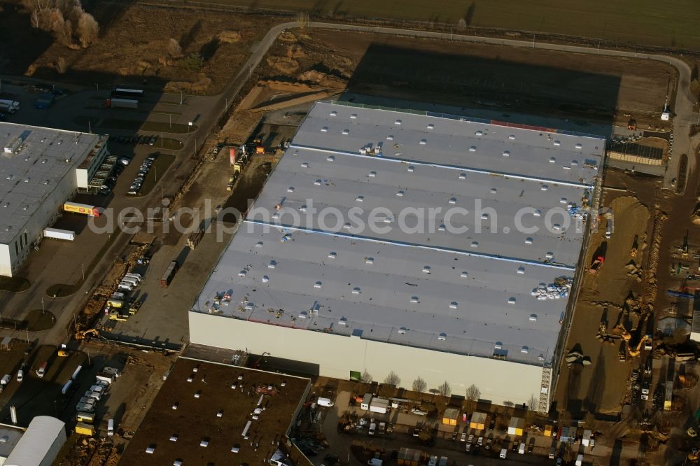 Aerial photograph Trebbin - Construction site for the new building of Poco - Domaene- Zentrallager in Trebbin in the state Brandenburg