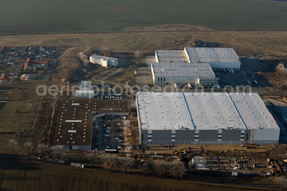 Aerial photograph Trebbin - Construction site for the new building of Poco - Domaene- Zentrallager in Trebbin in the state Brandenburg