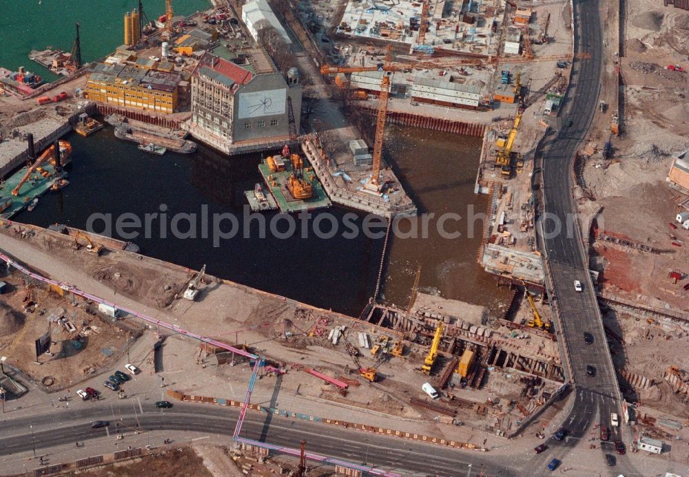 Aerial image Berlin - Construction for the design and construction of the Potsdamer Platz in Berlin - Scanned by original artwork -