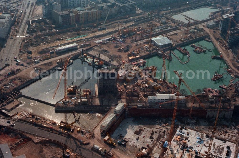 Aerial photograph Berlin - Construction for the design and construction of the Potsdamer Platz in Berlin - Scanned by original artwork -