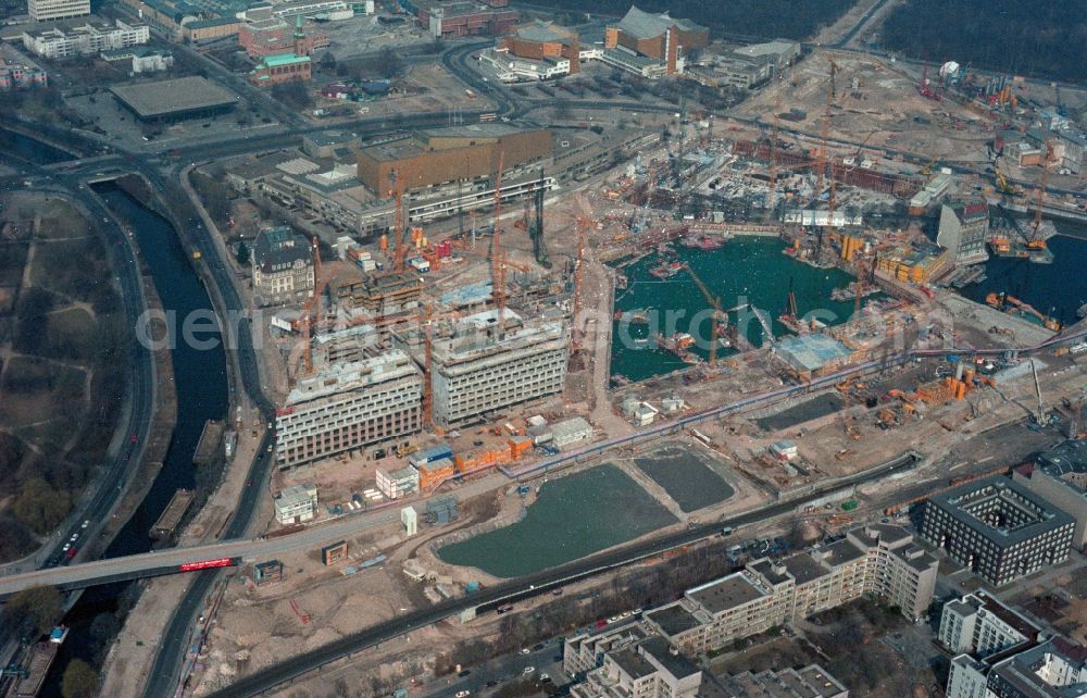 Aerial image Berlin - Construction for the design and construction of the Potsdamer Platz in Berlin - Scanned by original artwork -