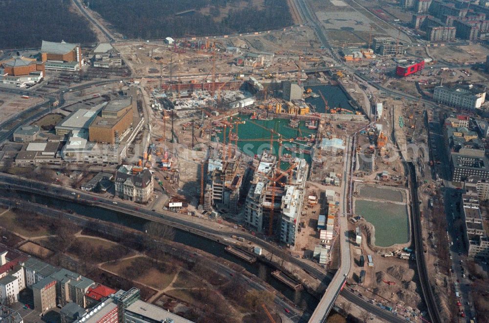 Aerial photograph Berlin - Construction for the design and construction of the Potsdamer Platz in Berlin - Scanned by original artwork -