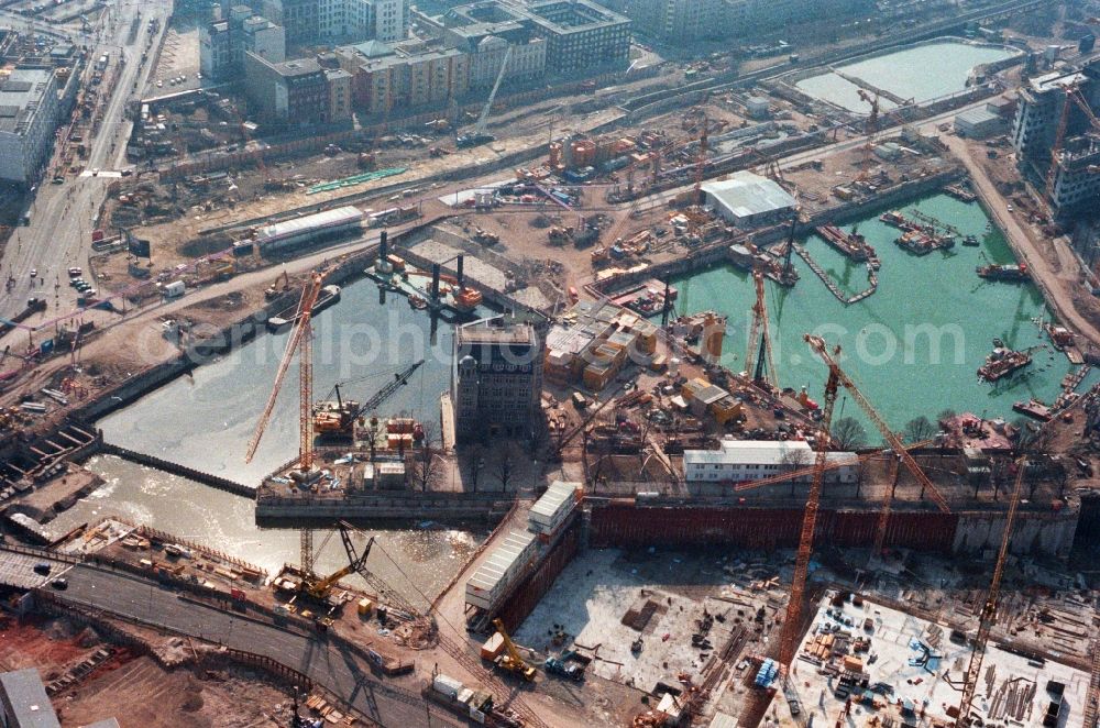 Aerial image Berlin - Construction for the design and construction of the Potsdamer Platz in Berlin - Scanned by original artwork -