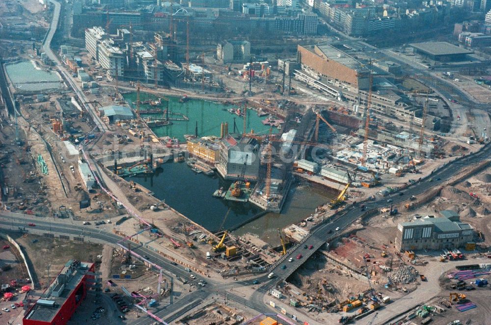 Aerial photograph Berlin - Construction for the design and construction of the Potsdamer Platz in Berlin - Scanned by original artwork -