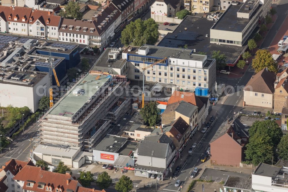 Hamm from the bird's eye view: Construction site for the new building A press house of the newspaper Westfaelischer Anzeiger in Hamm in the state North Rhine-Westphalia