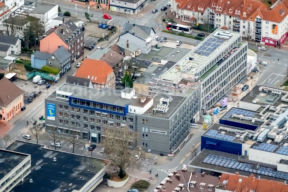 Hamm from the bird's eye view: Construction site for the new building A press house of the newspaper Westfaelischer Anzeiger in Hamm in the state North Rhine-Westphalia