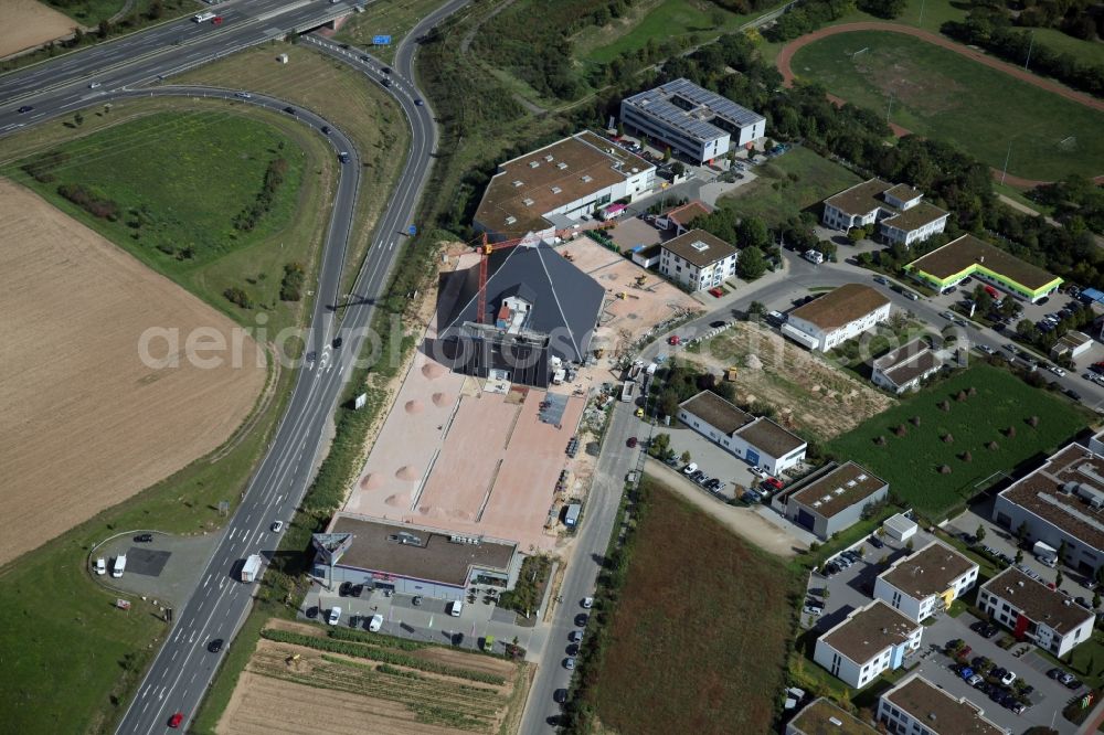 Aerial photograph Mainz - Hechtsheim - Construction site for the new building of the pyramid in the industrial area Hechtsheim in Mainz in Rhineland-Palatinate