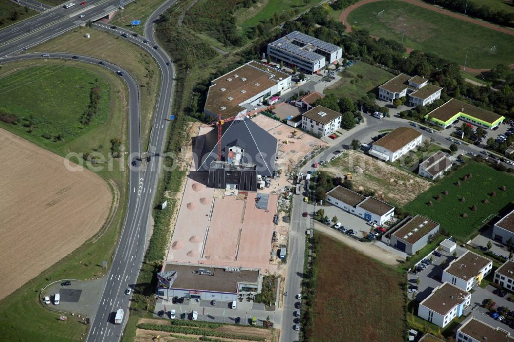 Mainz - Hechtsheim from above - Construction site for the new building of the pyramid in the industrial area Hechtsheim in Mainz in Rhineland-Palatinate