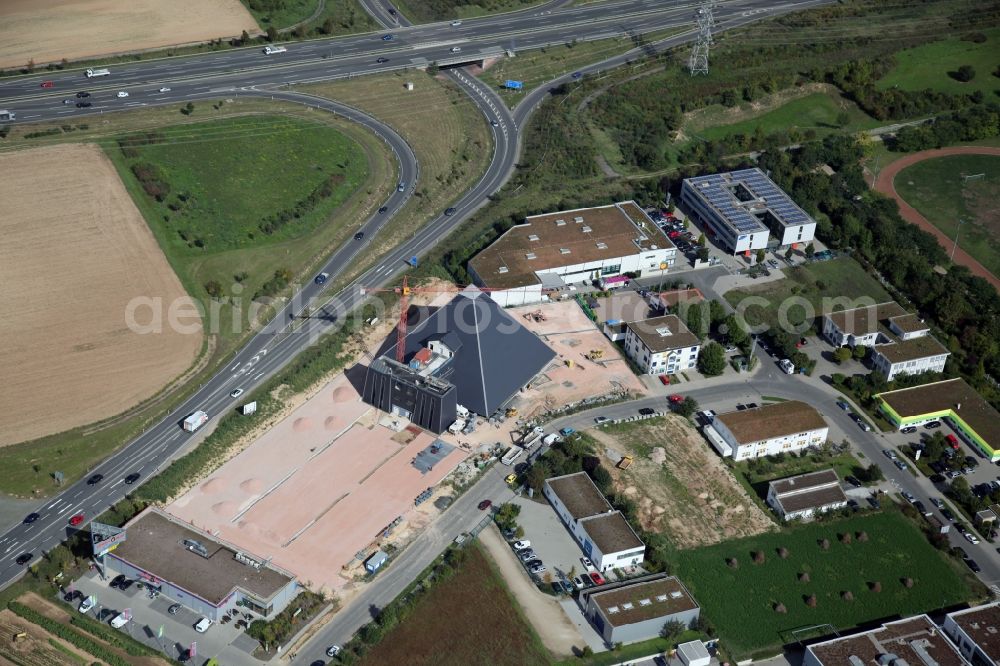 Aerial image Mainz - Hechtsheim - Construction site for the new building of the pyramid in the industrial area Hechtsheim in Mainz in Rhineland-Palatinate