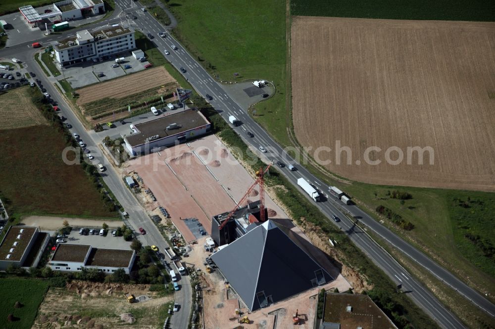 Aerial photograph Mainz - Hechtsheim - Construction site for the new building of the pyramid in the industrial area Hechtsheim in Mainz in Rhineland-Palatinate