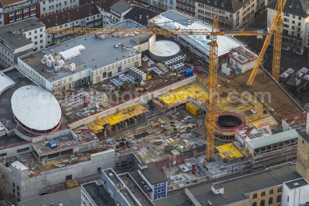 Hagen from the bird's eye view: Cityscape of downtown on City Hall- mall Hagen in North Rhine-Westphalia