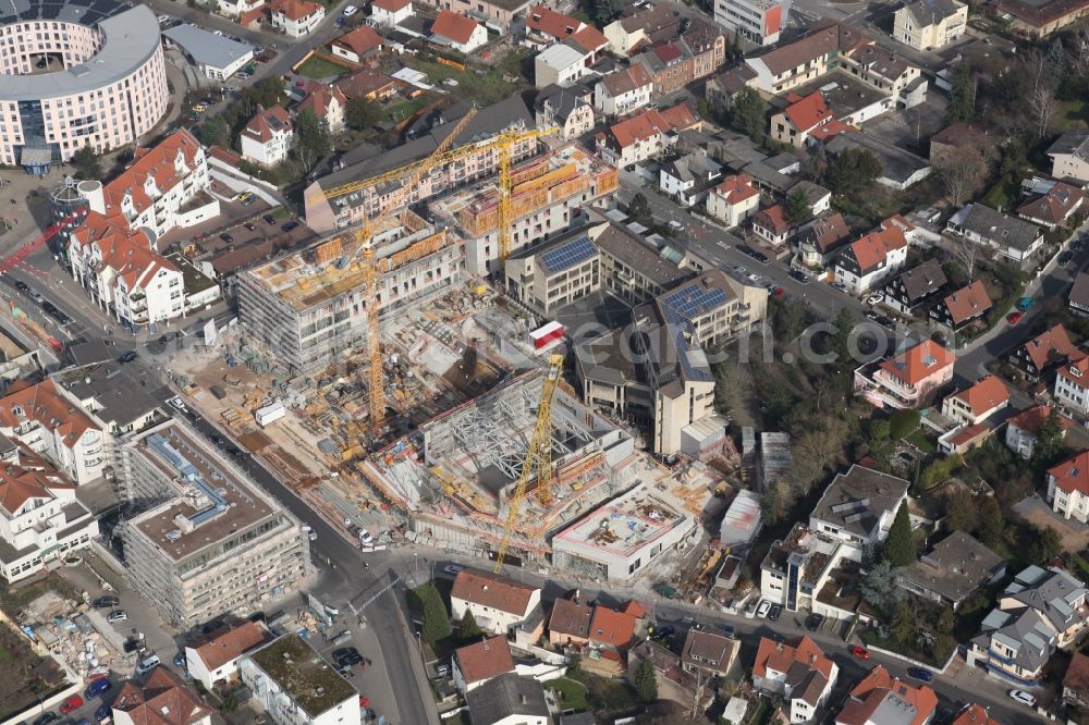 Ingelheim am Rhein from the bird's eye view: Construction site for the new building of a Town Hall, a cultural hall and an Education Centre in Ingelheim am Rhein in the state Rhineland-Palatinate