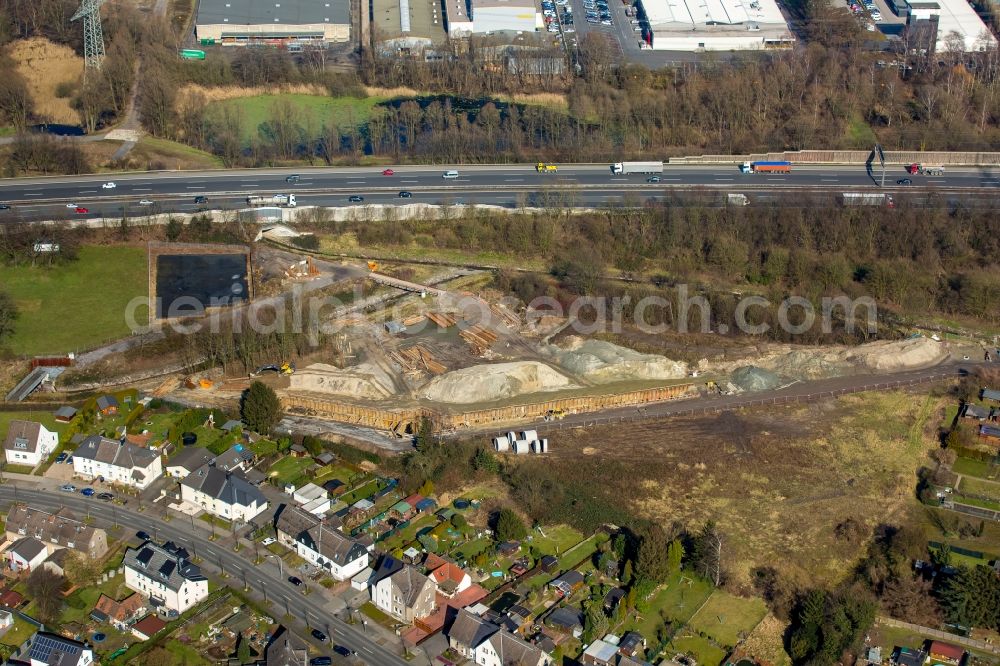 Aerial image Gladbeck - Construction site to build a new storm-water retention on the A2 in Gladbeck in North Rhine-Westphalia