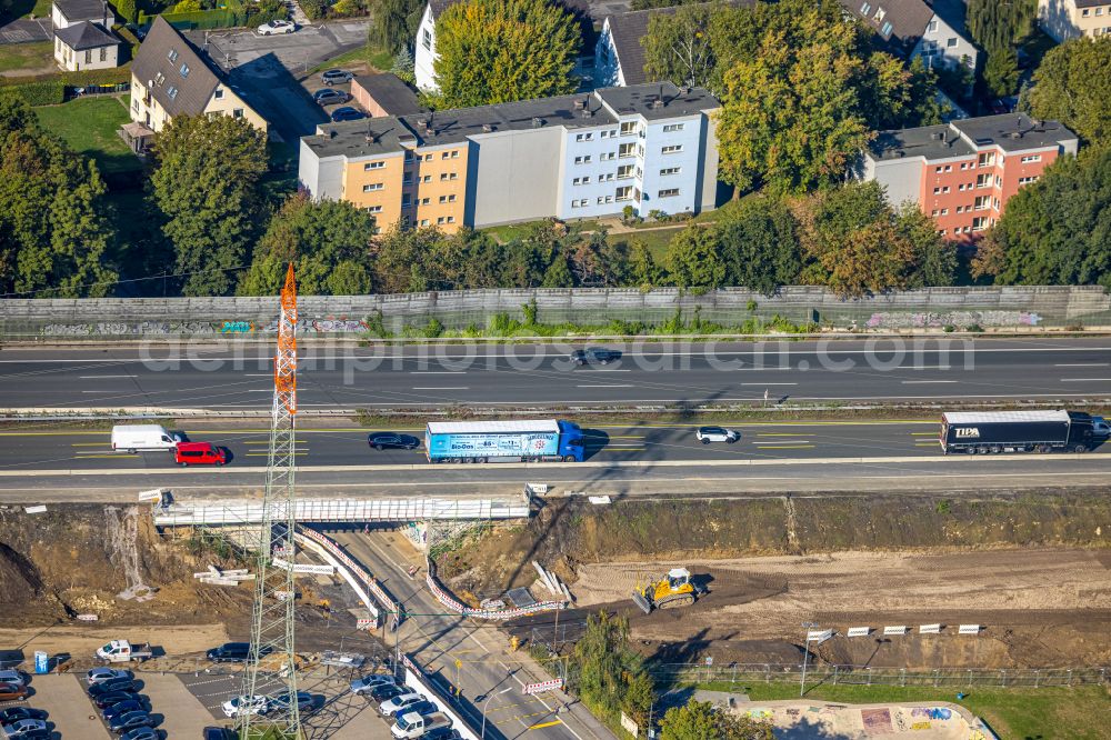 Unna from above - New construction site of a storm sewer and construction roads at the Koenigsborner Strasse underpass under the A1 motorway route in Unna at Ruhrgebiet in the state North Rhine-Westphalia, Germany