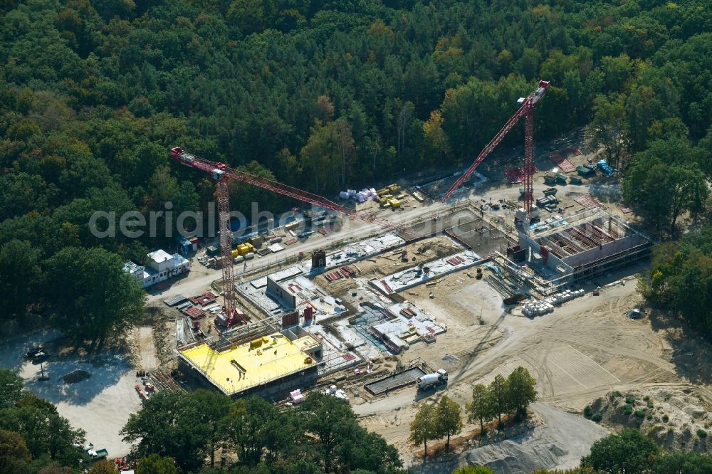 Potsdam from above - Construction site for the new building Regionalzentrale of Deutschen Wetterdienstes (DWD) on Michendorfer Chaussee in the district Potsdam Sued in Potsdam in the state Brandenburg, Germany
