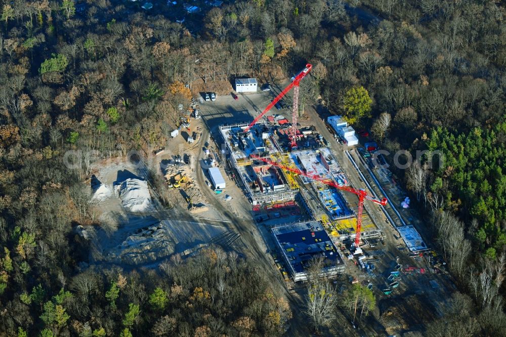 Potsdam from the bird's eye view: Construction site for the new building Regionalzentrale of Deutschen Wetterdienstes (DWD) on Michendorfer Chaussee in the district Potsdam Sued in Potsdam in the state Brandenburg, Germany