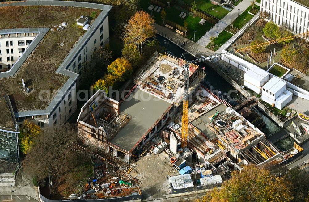 Aerial image München - construction site for new building of the restaurant of Paulaner Brauerei Gruppe on street Ohlmuellerstrasse - Reger- und Hochstrasse in the district Au-Haidhausen in Munich in the state Bavaria, Germany