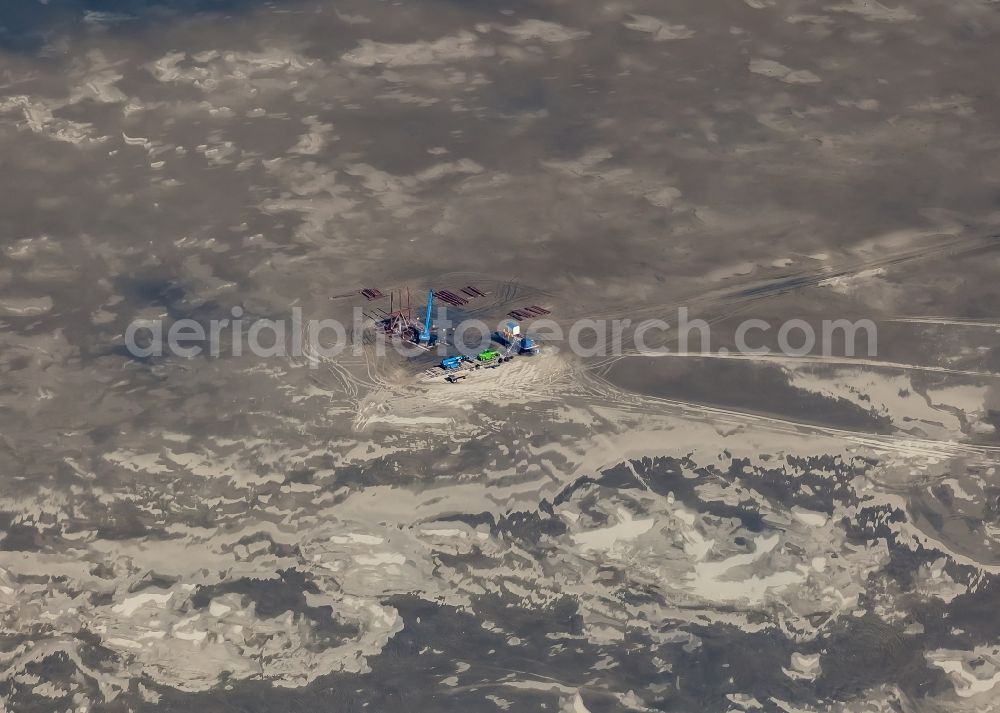 Aerial photograph Pellworm - Construction site for the new construction of a rescue beacon on the sandbank Suederoogsand in Pellworm in North Friesland in the state Schleswig-Holstein, Germany