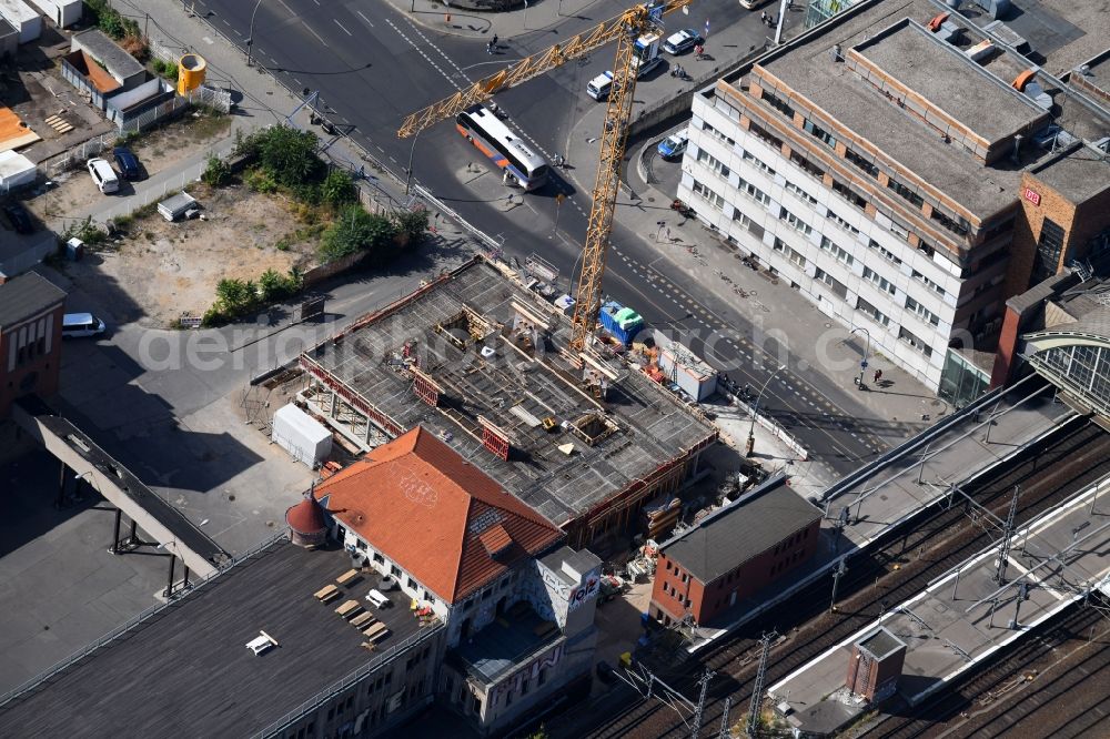 Aerial image Berlin - Construction site for the new building of Rosa-Luxemburg-Stiftung Am Postbahnhof in the district Friedrichshain in Berlin, Germany