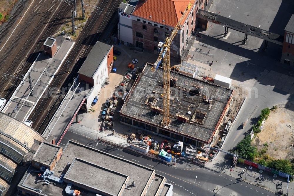 Aerial photograph Berlin - Construction site for the new building of Rosa-Luxemburg-Stiftung Am Postbahnhof in the district Friedrichshain in Berlin, Germany