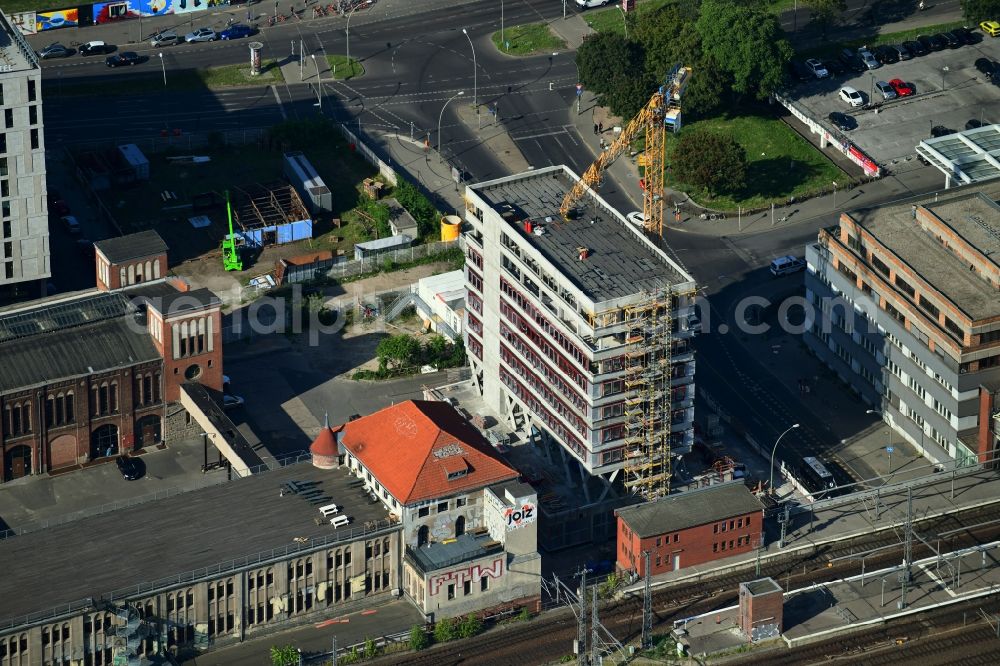 Aerial photograph Berlin - Construction site for the new building of Rosa-Luxemburg-Stiftung Am Postbahnhof in the district Friedrichshain in Berlin, Germany