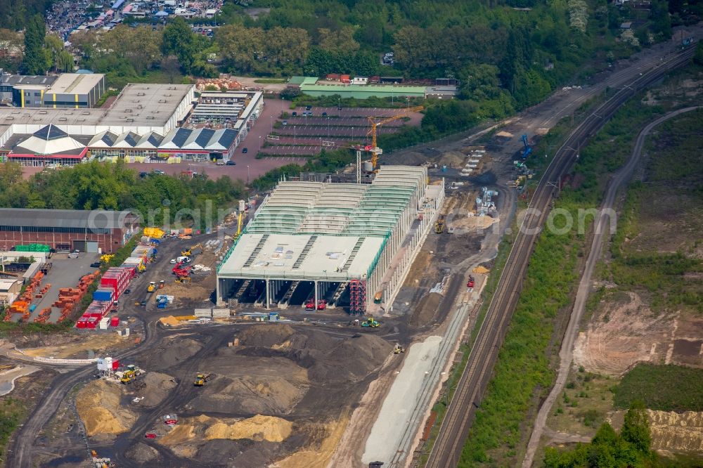 Dortmund from the bird's eye view: Construction site for the new building RRX- Betriebswerk on Bornstrasse through the dechant hoch- and ingenieurbau gmbh in Dortmund in the state North Rhine-Westphalia