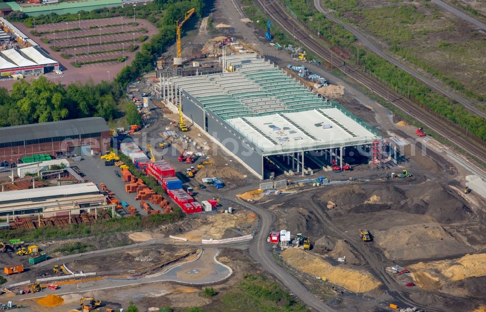 Dortmund from the bird's eye view: Construction site for the new building RRX- Betriebswerk on Bornstrasse through the dechant hoch- and ingenieurbau gmbh in Dortmund in the state North Rhine-Westphalia