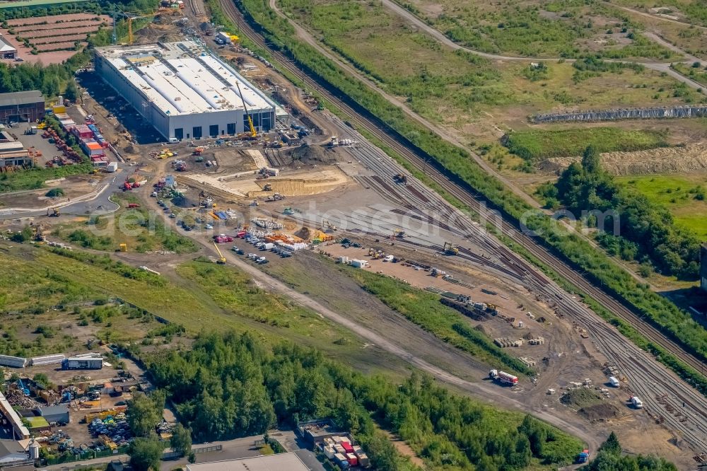 Aerial photograph Dortmund - Construction site for the new building RRX- Betriebswerk on Bornstrasse through the dechant hoch- and ingenieurbau gmbh in Dortmund in the state North Rhine-Westphalia