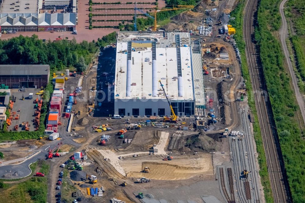 Dortmund from the bird's eye view: Construction site for the new building RRX- Betriebswerk on Bornstrasse through the dechant hoch- and ingenieurbau gmbh in Dortmund in the state North Rhine-Westphalia