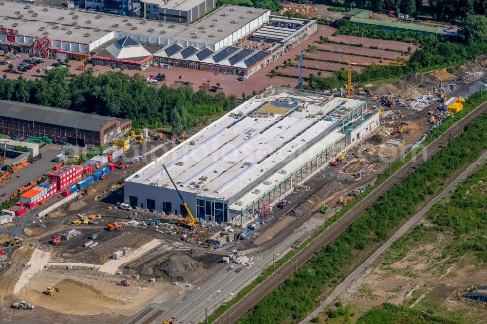 Aerial image Dortmund - Construction site for the new building RRX- Betriebswerk on Bornstrasse through the dechant hoch- and ingenieurbau gmbh in Dortmund in the state North Rhine-Westphalia