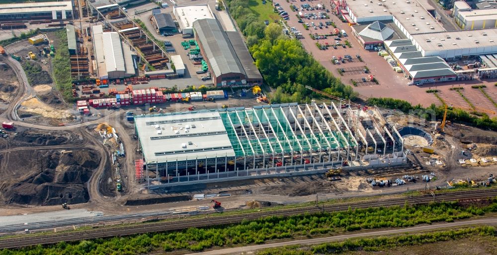 Aerial image Dortmund - Construction site for the new building RRX- Betriebswerk on Bornstrasse through the dechant hoch- and ingenieurbau gmbh in Dortmund in the state North Rhine-Westphalia