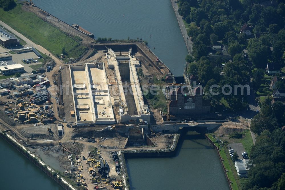 Minden from the bird's eye view: Construction site to build the new lock in the waterway intersection in Minden in North Rhine-Westphalia