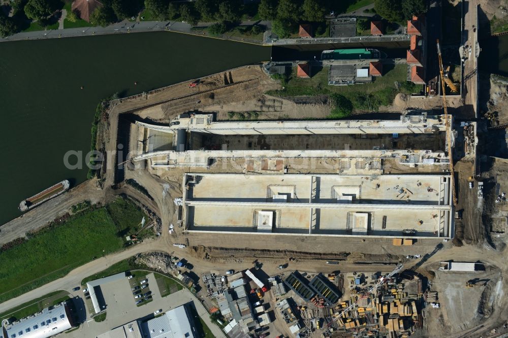 Minden from the bird's eye view: Construction site to build the new lock in the waterway intersection in Minden in North Rhine-Westphalia